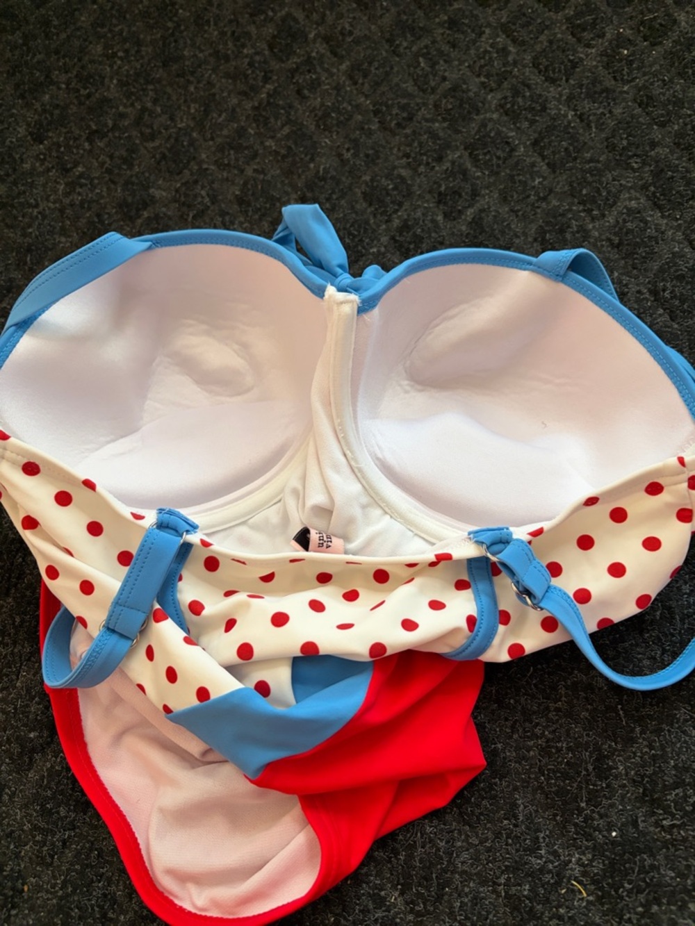 Unique Vintage Red, White & Blue Polka Dot One-Piece Swimsuit Underwire/Padded M - Picture 10 of 10